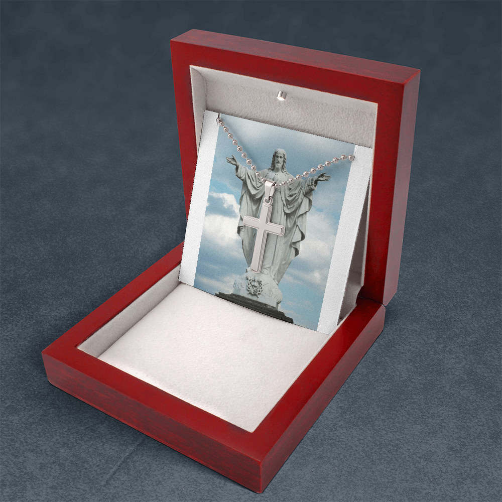 Artisan crafted cross necklace with ball chain