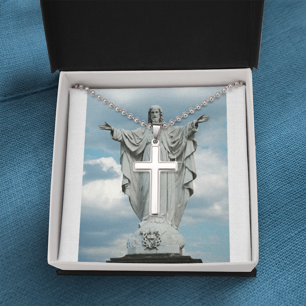 Artisan crafted cross necklace with ball chain